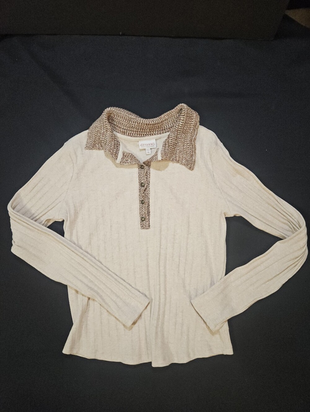Shyanne Oatmeal Ribbed Long Sleeve Top XL